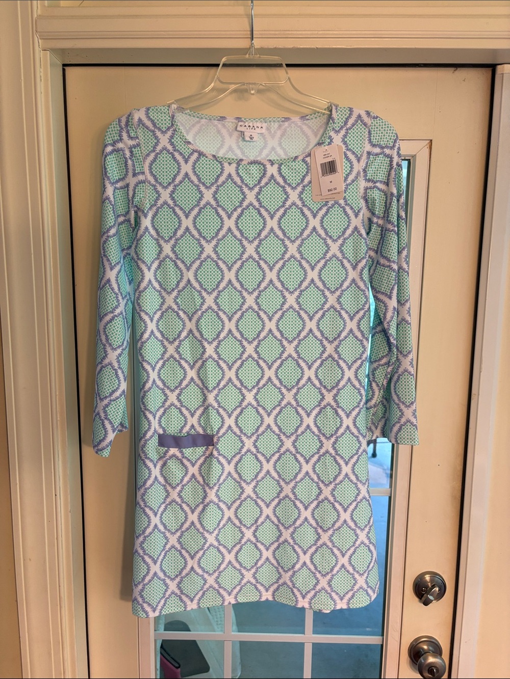 Cabana Life Mint Green & Light Blue Geometric 3/4 Sleeve Shift Dress/Cover Up